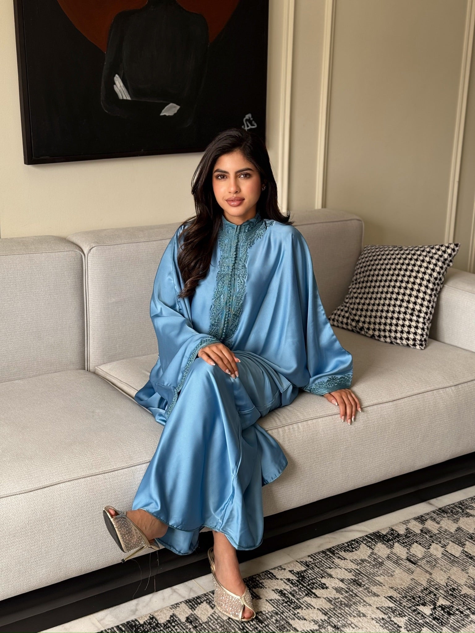 Elegant Moroccan gandoura in blue for Eid and special occasions