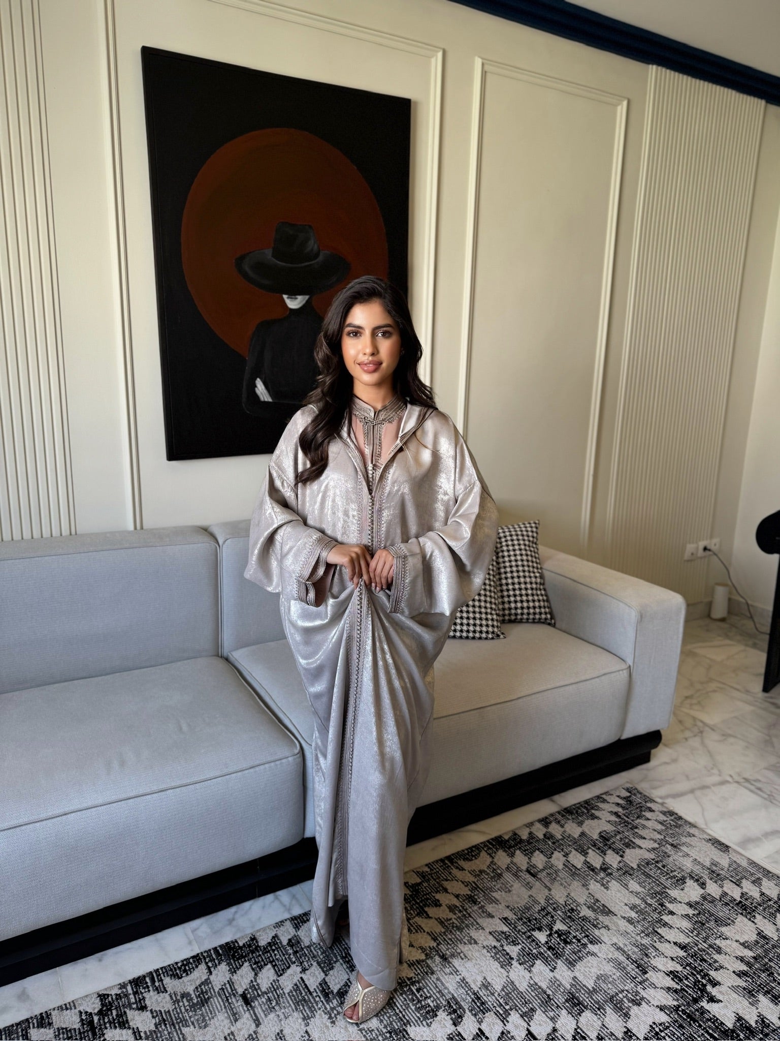 Full-length beige jellaba styled for Eid celebrations and special occasions