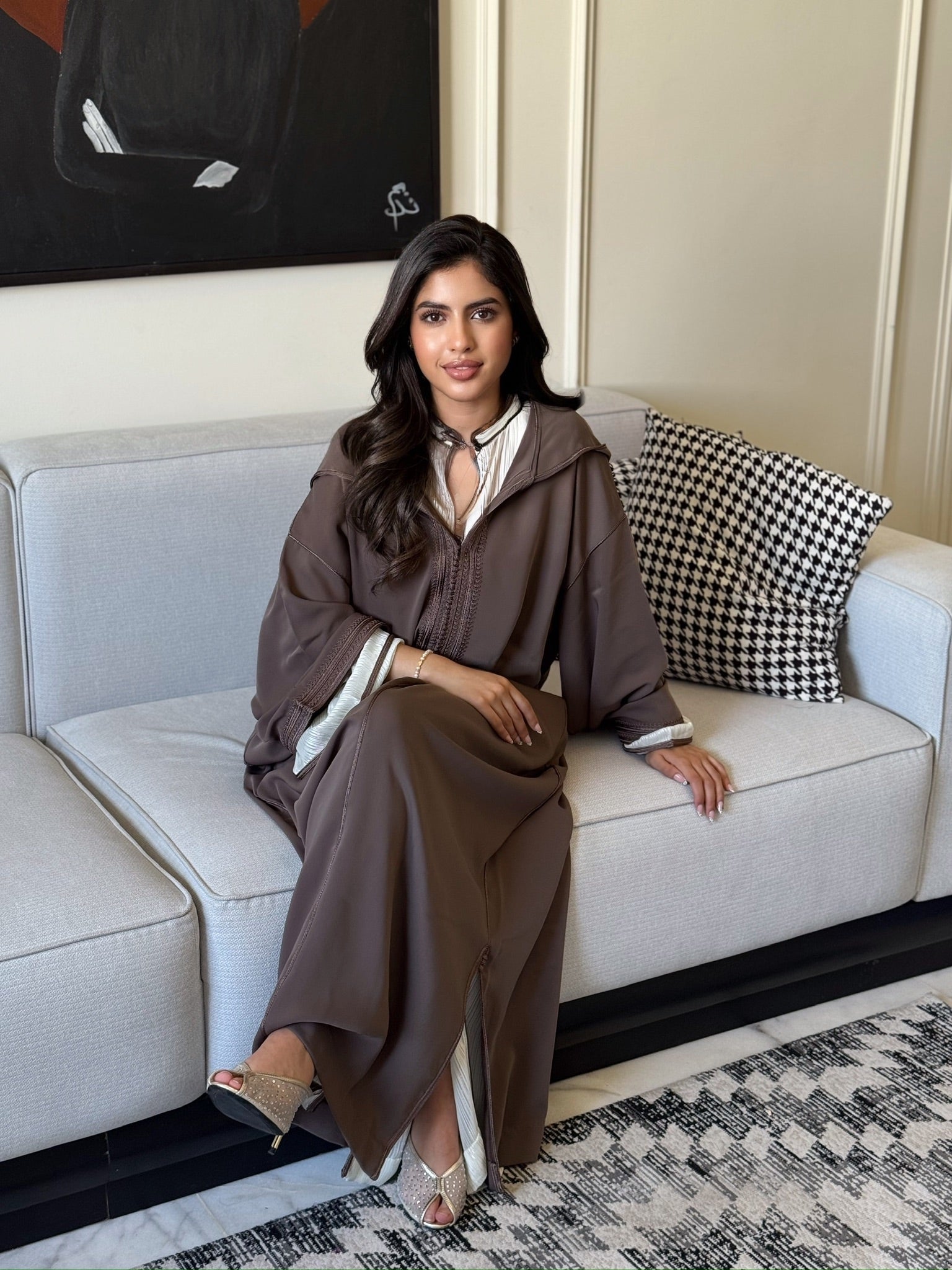 Luxury brown jellaba styled for Eid celebrations and special occasions