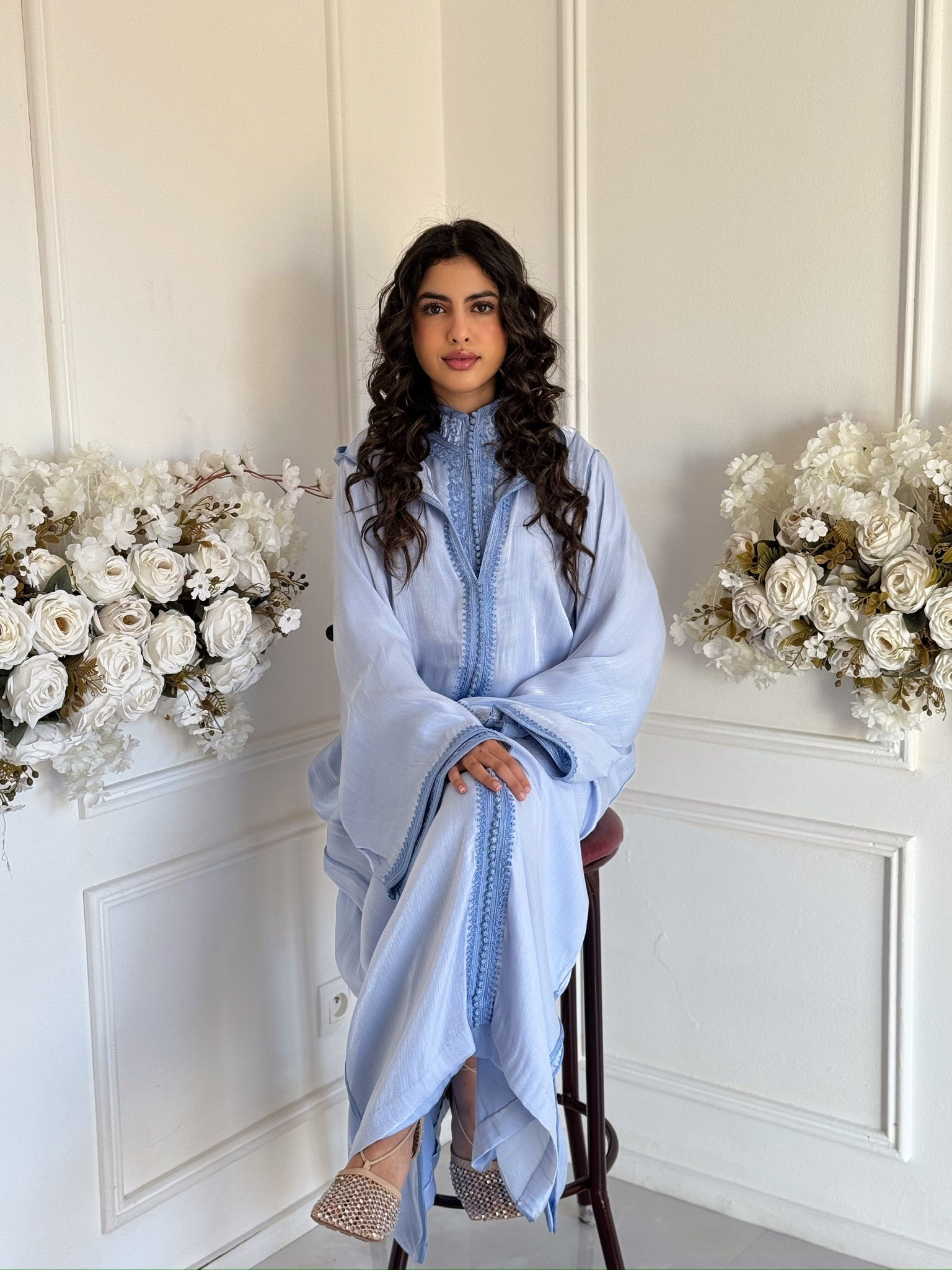 Elegant light blue modest fashion jellaba – Jellaba Layaan full outfit